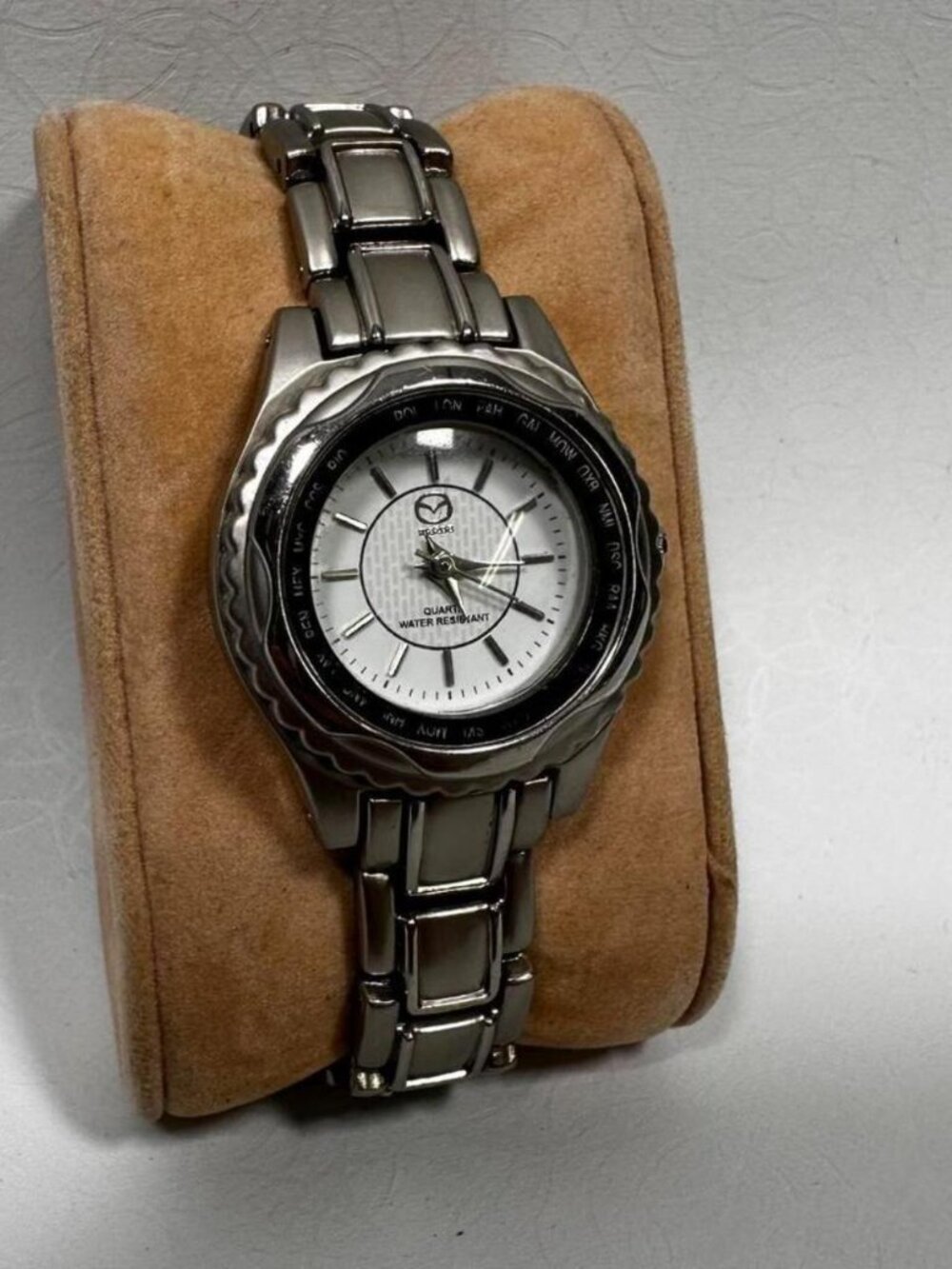 VINTAGE MAZDA CAR PROMO WATCH SILVER WORLD TIME BEZEL RACING Y2K CORPORATE 29MM
